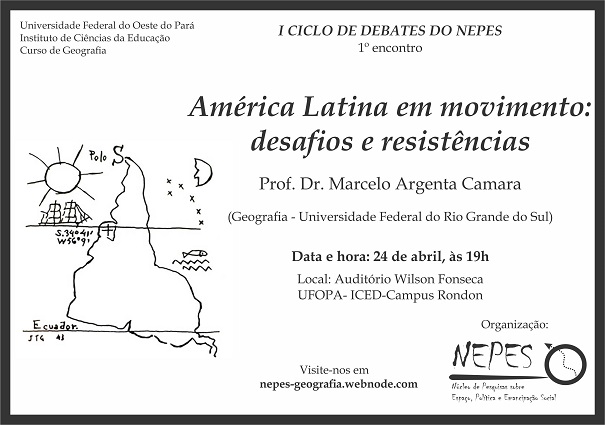 A ação abre o ciclo de debates do Núcleo em 2019. O grupo, coordenado pelo professor de geografia Rafael Zilio, propõe-se à investigação da dimensão política do espaço geográfico, considerando a dimensão espacial de ações coletivas, ativismos e movimentos sociais que apontam para mudanças sociais.