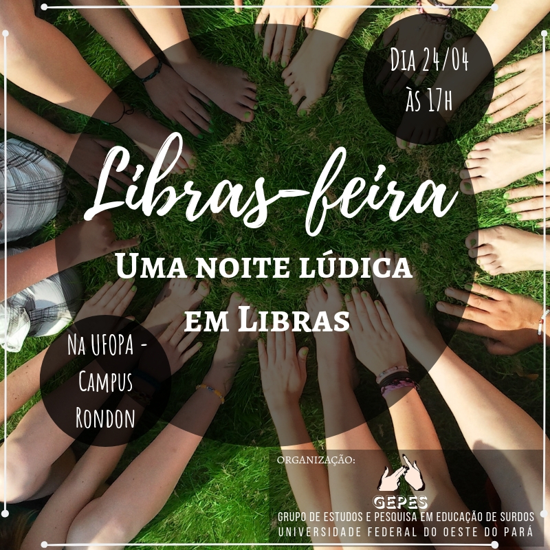 Exposição de materiais, ensino de sinais básicos da Libras, apresentação teatral e de dança por indivíduos surdos.